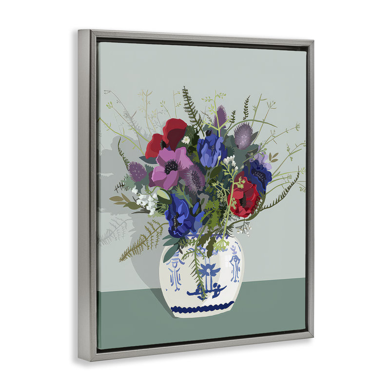 «Ginger Jar & Anemones» par Betty Boynes, Cadre flottant gris lustré, H 31 po x l 25 po