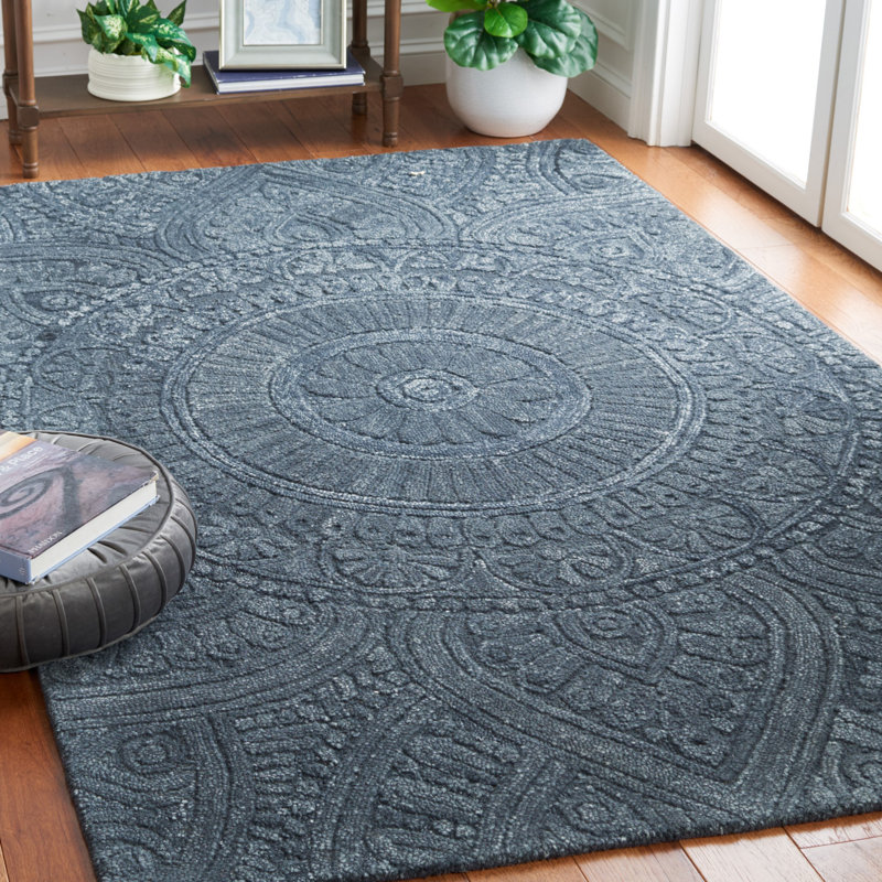 Tapis oriental gris foncé en laine et coton touffeté à la main Anothony, Rectangle 6 pi x 9 pi