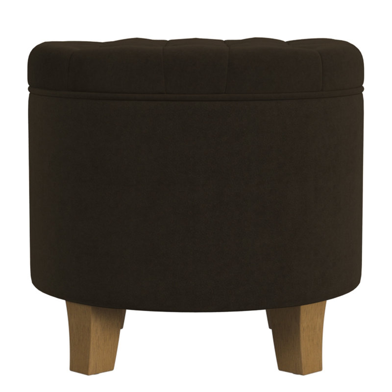 Repose-pieds rond capitonné avec rangement, Velours brun chocolat