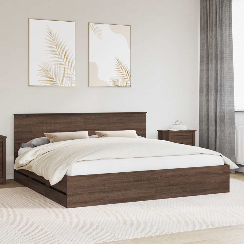 Bed Frame, 200 x 200cm, Brown Oak