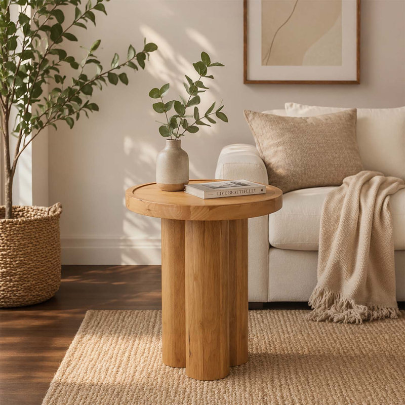 Table de bout ronde en bois, parfaite pour les petits espaces et les décors modernes