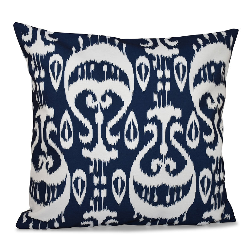 Happy Hippy Ikat Reversible Throw Pillow, 16" H x 16" W, Navy Blue