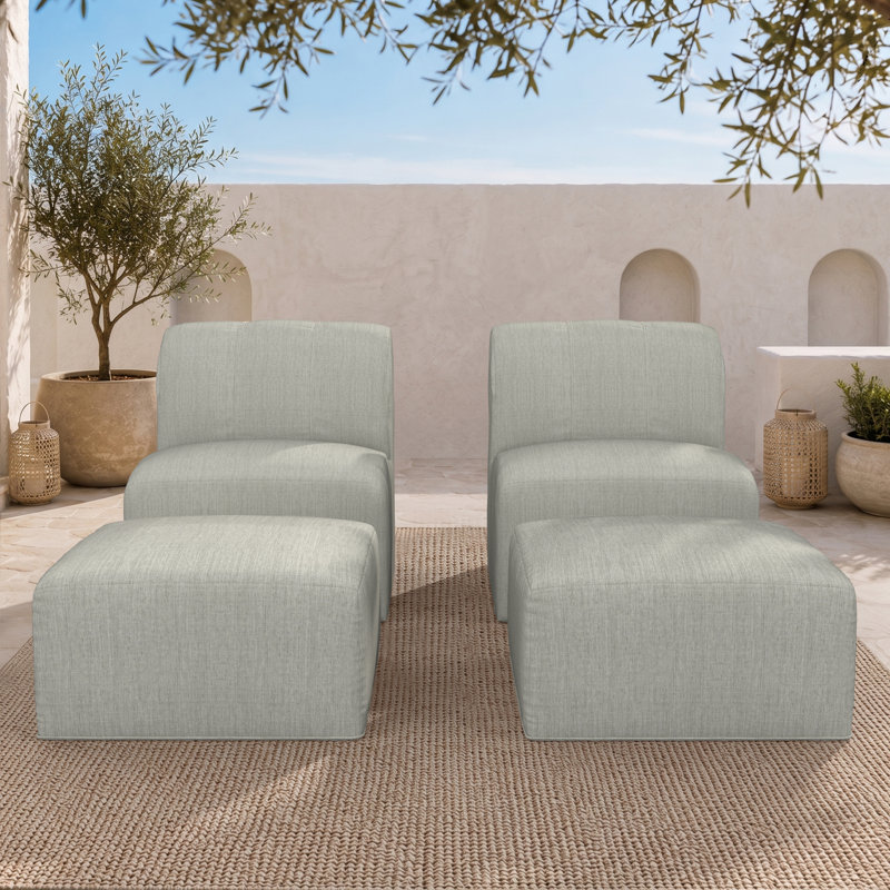 Ensemble de chaise rembourrée avec repose-pieds et coussins Sunbrella 4 pièces Praia , Toile granit Sunbrella®