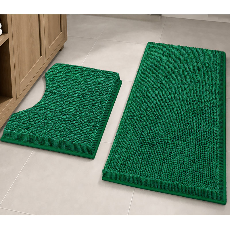 Grand tapis de salle de bain en chenille doux et moelleux vert