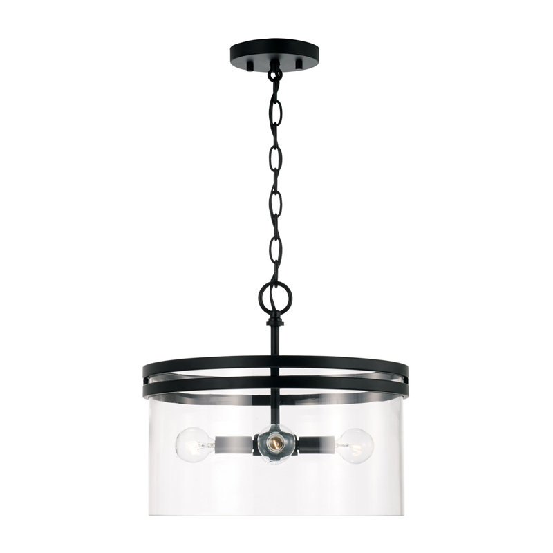 Luminaire suspendu tambour 4 lumières Yahiya, Noir mat