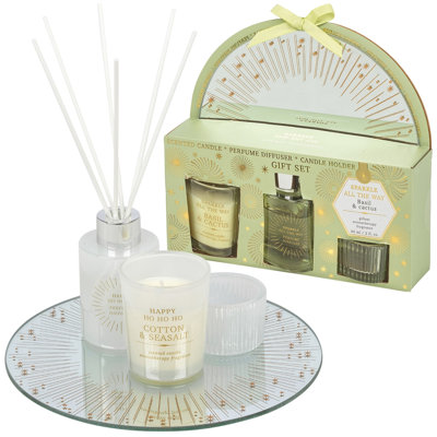 60ml Reed Diffuser & Scented Candle Set w/ Tealight Holder & Mirror Plate