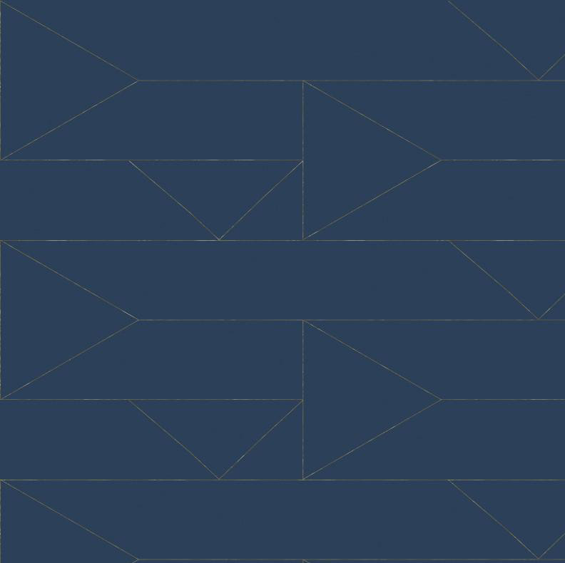 Flagged Geometric Wallpaper Roll by Jamie Graney, Blue Italian/Gold Leaf