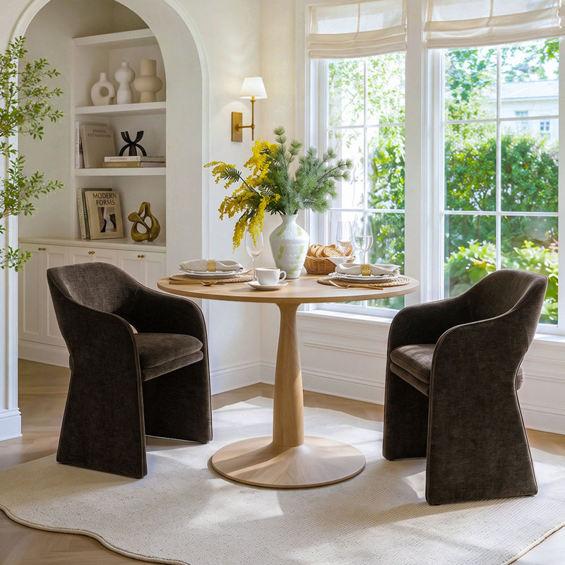 Ensemble de table de salle à manger pour 2 personnes avec table ronde et 2 fauteuils rembourrés en chenille, Brown