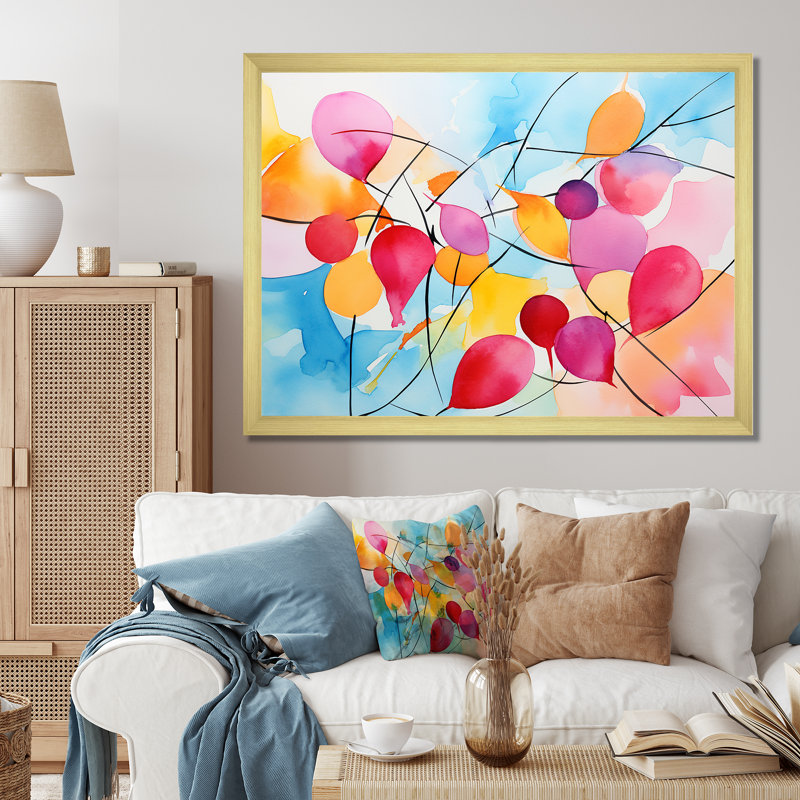 «Pastel Color Geometric Ink Collage V», art mural géométrique, H 34 po x l 44 po x P 1,5 po, Cadre doré à coins fermés