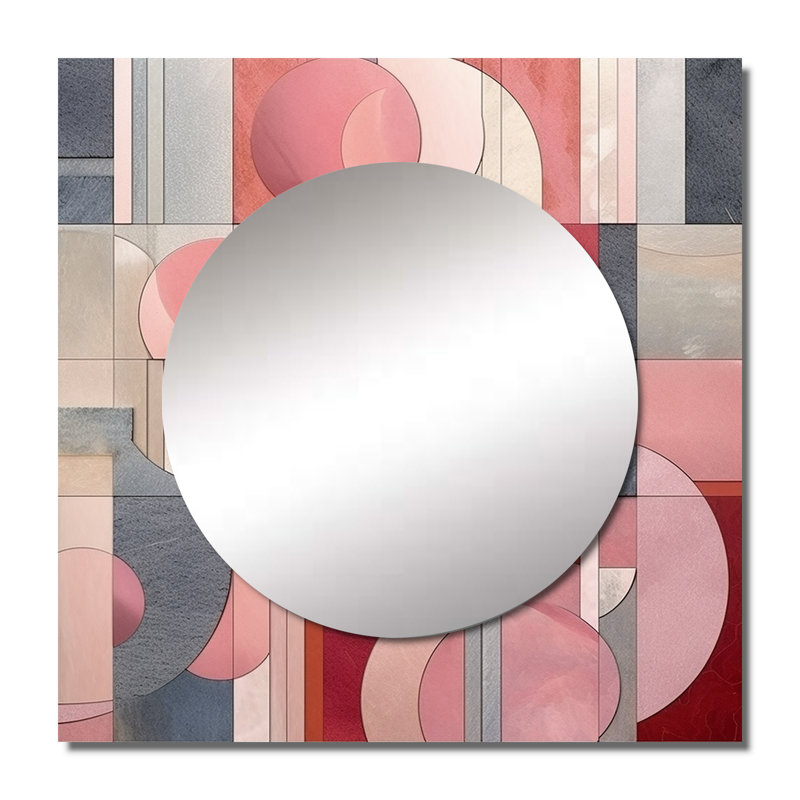 Geneil - Miroir carré à formes abstraites roses à angles abstraits IV, 23 po x 23 po