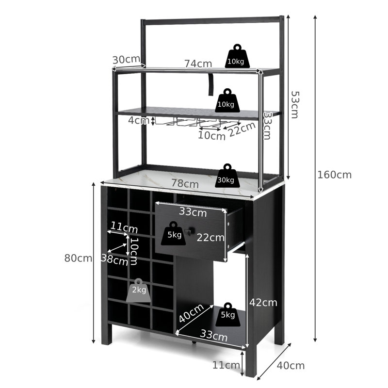 Freestanding Kitchen Cabinet 4-Tier Bakers Rack Microwave Oven Stand