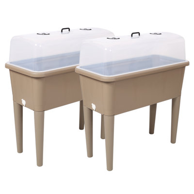 2 pièces Lit de jardin surélevé avec couvercle à effet de serre transparent, jardinière surélevée avec pieds amovibles pour légumes et fleurs, brun clair