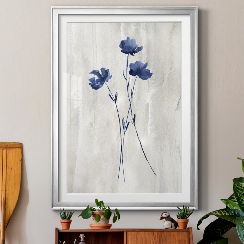 Indigo Botanical III par J Paul - reproduction de cadre photo, Encadrement argenté, H 30,5 po x l 42,5 po x P 1,5 po