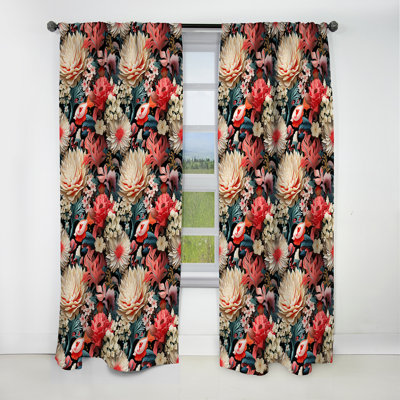 Motif tropical de corail à motif de crêtes - rideau à motif floral - 1 panneau occultant