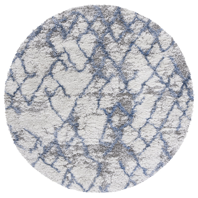 Castiglione Abstract Ivory/Blue Area Rug, Round 6'7"