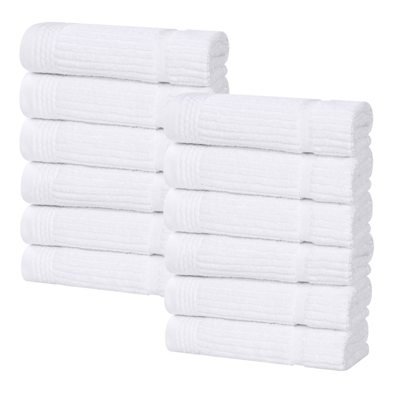 Milo Smart Twist Viscose Cotton Blend Medium Weight Quick Dry Solid Ribbed Face Towels, White, Washcloth - 12 Pack,