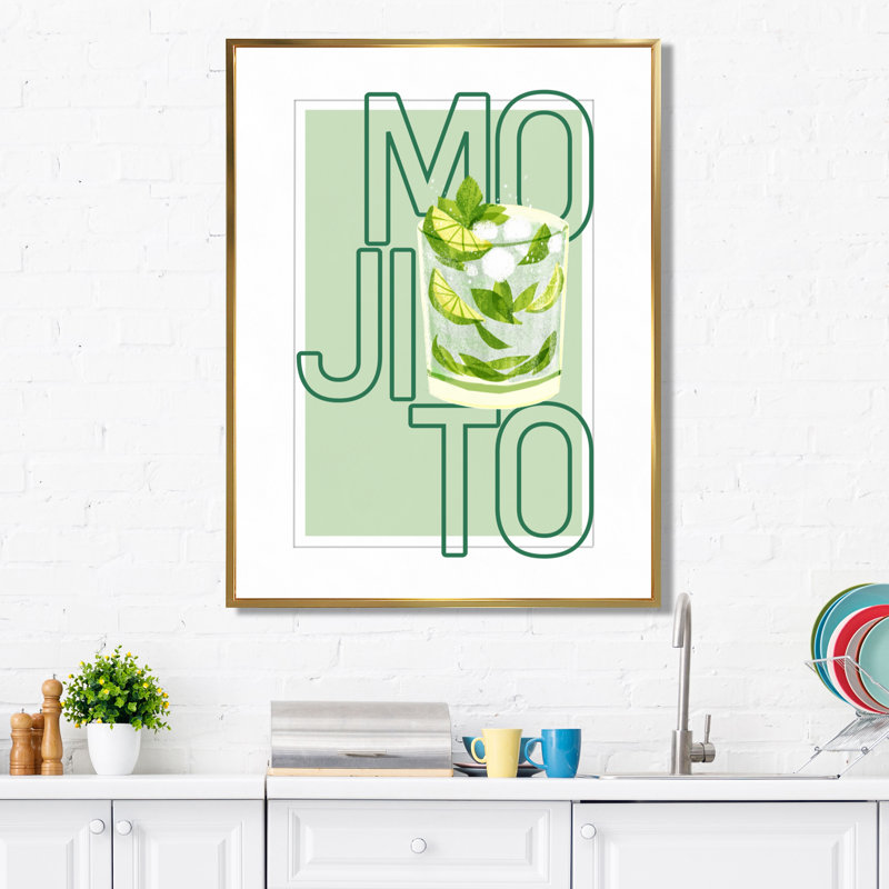 Mojito Traditional Cuban Punch III - Art mural cocktails, Toile encadrée flottante dorée, H 32 po x l 24 po x P 1 po