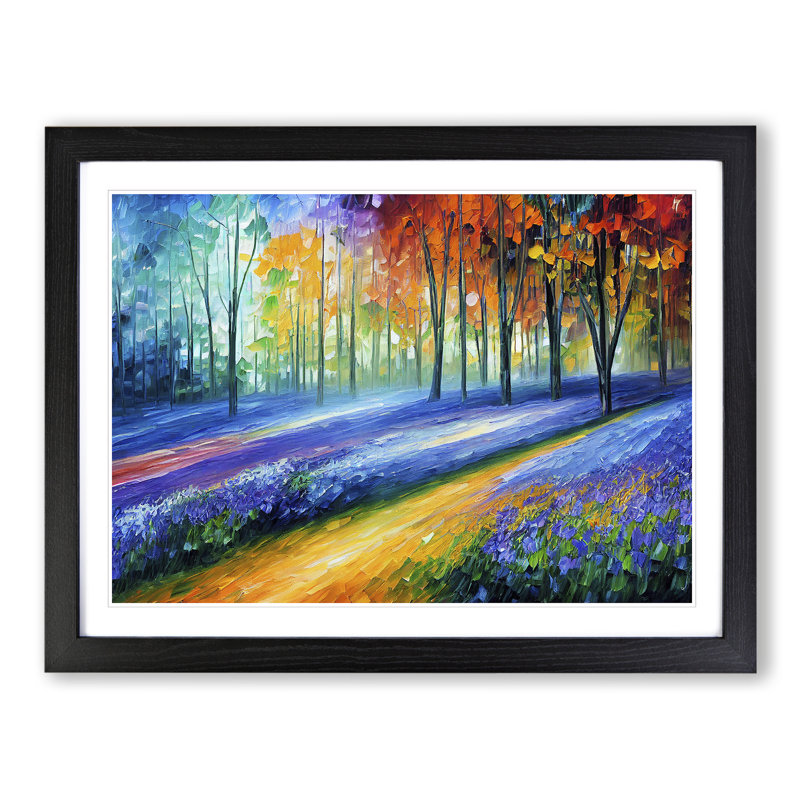 Bluebell Field Shimmer Vol.1 - Single Picture Frame Painting, Black Framed, 46cm H x 64cm W x 2cm D