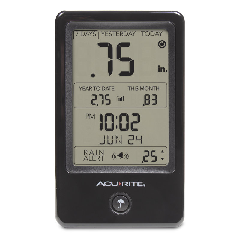 Wireless Black and Gray Digital Rain Gauge with Indoor Display