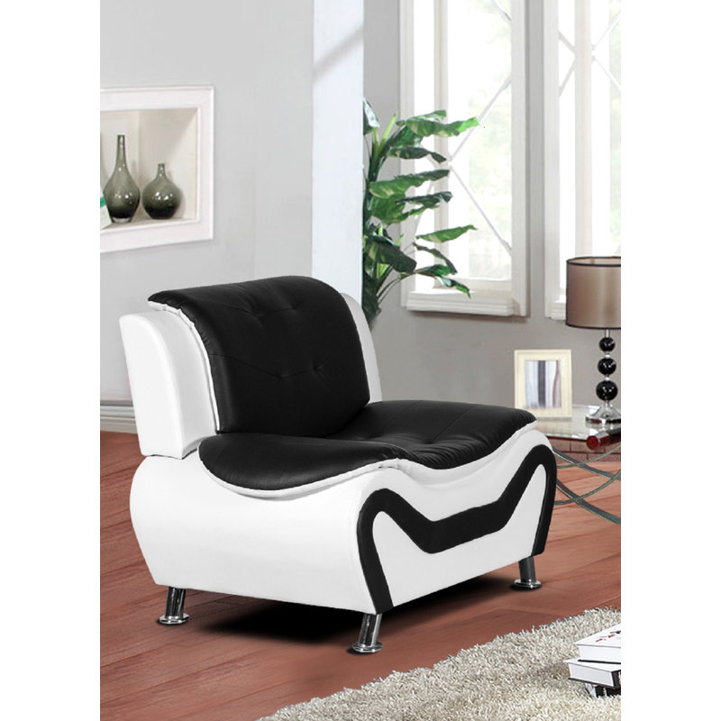 Lizbeth Velvet Club Chair, Black/White Faux Leather