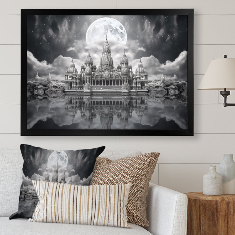Hinduisim Art Celestial Abode - Spiritual Canvas Wall Art, Cadre photo noir, H 16 po x l 32 po x P 1 po