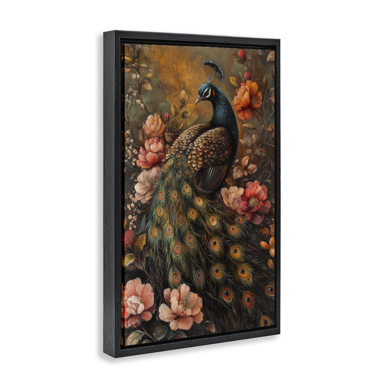 Cadre flottant inspiré du paon Morris, design par Petal Prints Design, Cadre flottant noir de jais, H 25 po x l 17 po