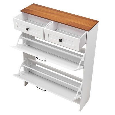 Armoire à chaussures de campagne 31,5 "en noyer et blanc avec tiroirs rabattables