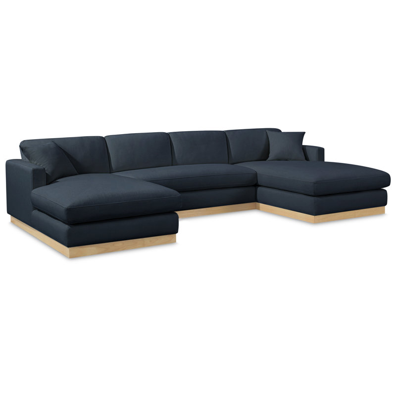 Huyen Upholstered 127'' Sofa, Navy Linen Textured Fabric