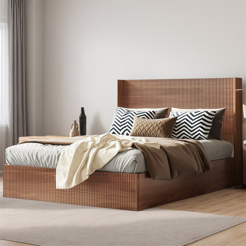 Base de lit plateforme avec rangement Lift Up, Très grand, Bois naturel