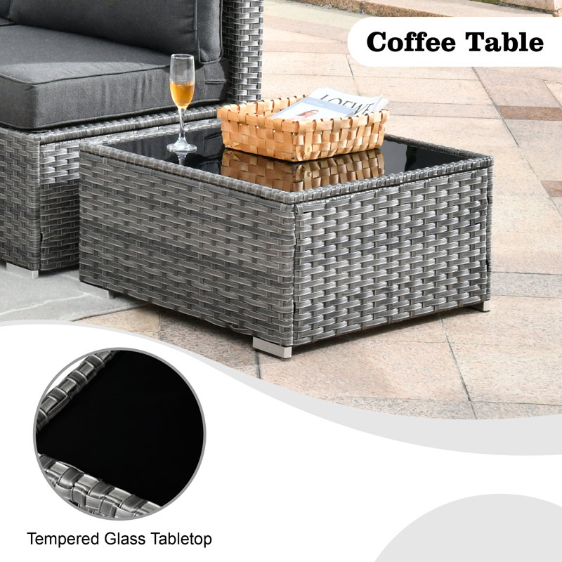 Wicker 4 - Person Outdoor Conversation Set With Fire Pit Table With Cushions, Navy