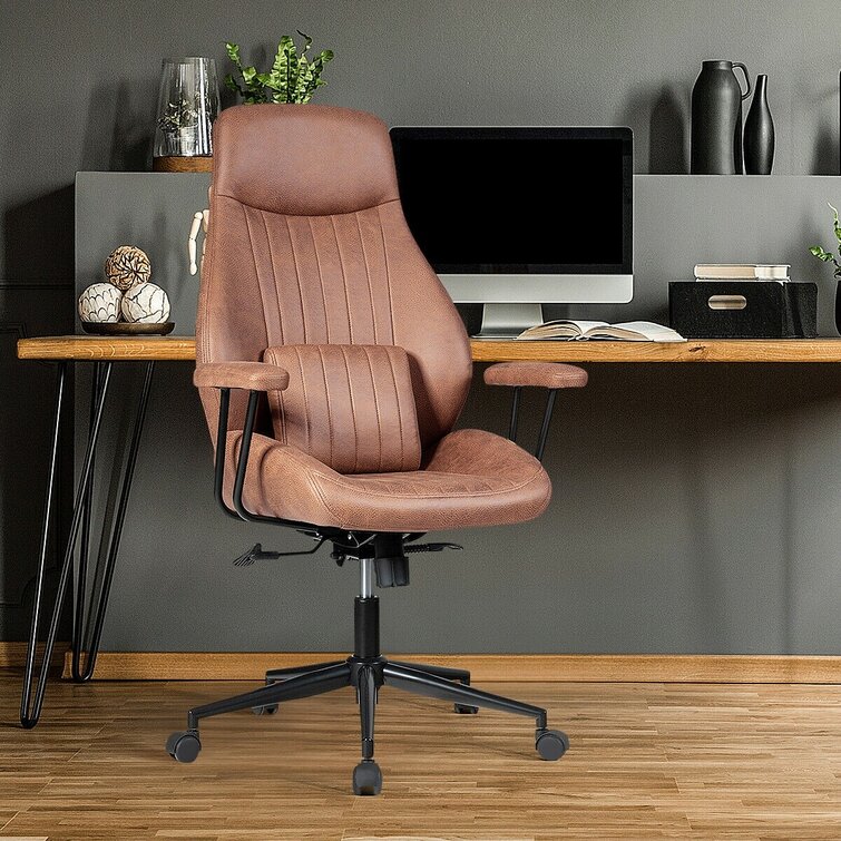 Ovios Ergonomic Office Chair Modern Computer Desk Chair High Back Suede Fabric Desk Chair with Lumbar Support for Executive or Home Office (Brown)