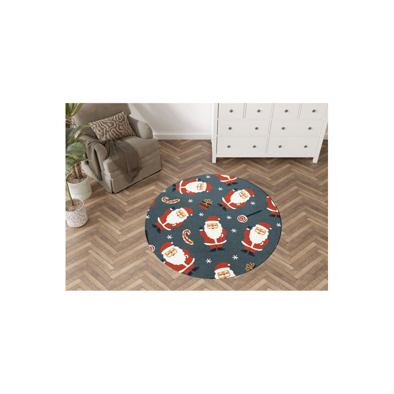 Tapis décoratif de Noël à motif de père Noël, Sous-tapis rond 3 pi 11 po inclus
