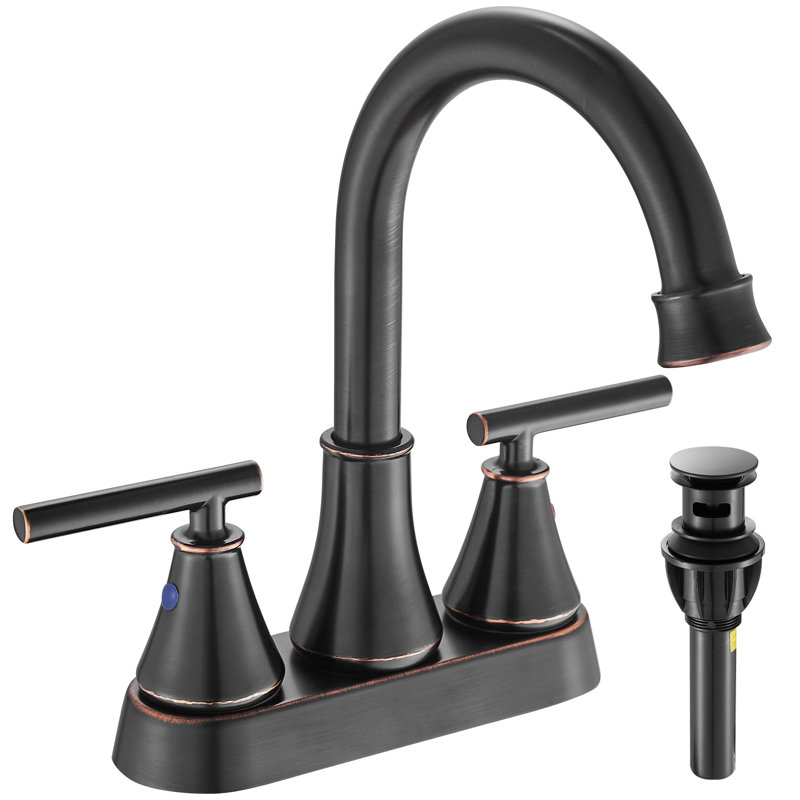 Robinet de salle de bain central à 2 poignées avec ensemble de drain 2241 Keboo, Bronze frotté à l'huile