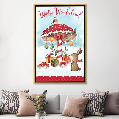 Mushroom Winter Wonderland - reproduction d'art murale - toile encadrée