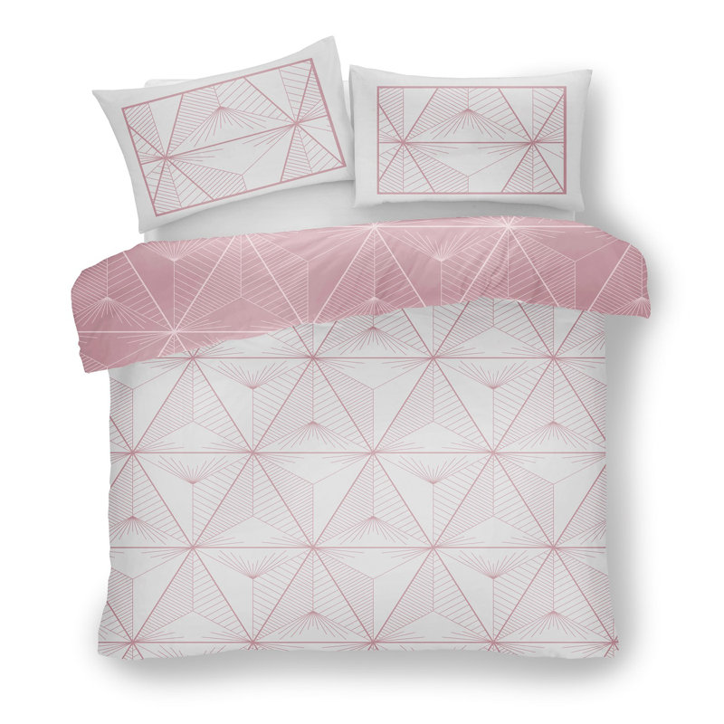 Mifflinville Cotton Blend, Polyester Geometric Shapes Duvet Cover Set with Pillowcases, Pink, King - 2 Standard Pillowcases