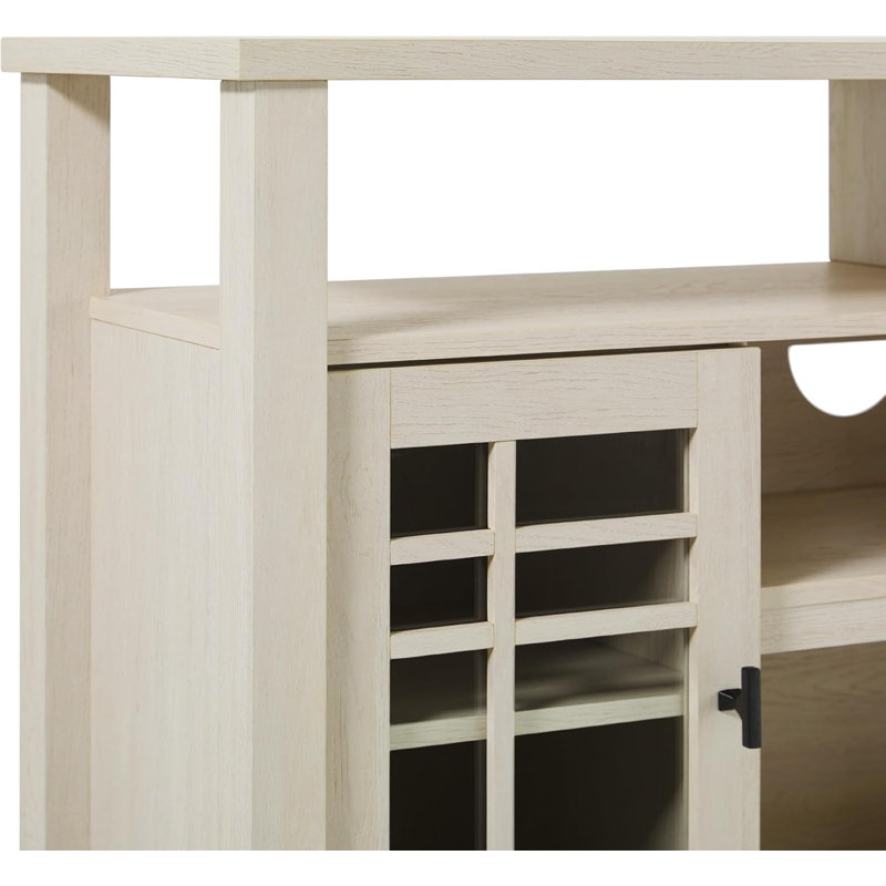 Transitional-Style Windowpane Glass Door Storage Sideboard, 58 Inch, Coastal Oak, Coastal Oak