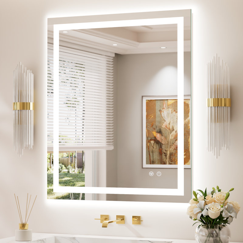 Miroir de salle de bain avant et arrière en verre trempé avec éclairage à DEL, 24 po x 32 po