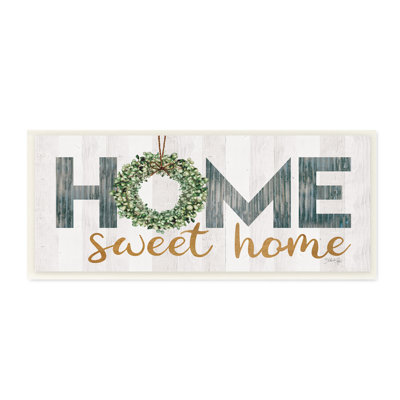Home Sweet Home Phrase Country Green Wreath Typography - Graphic Art