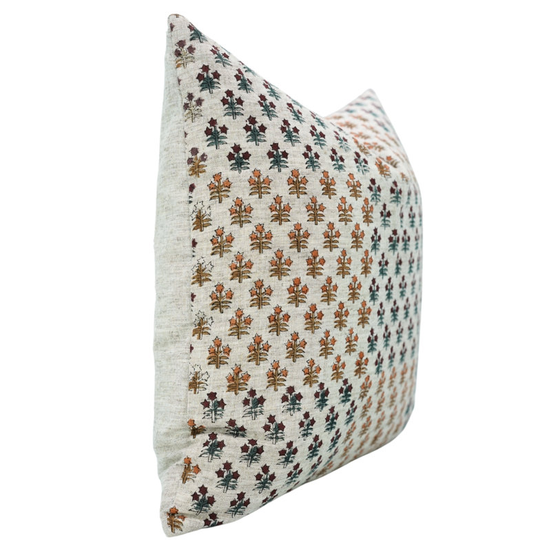 Housse de coussin en coton fabriqué à la main avec motif de blocs Fab Fabine - Kesariya, H 24 po x l 24 po