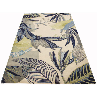 Tapis bleu / ivoire en laine touffeté à la main Jerad