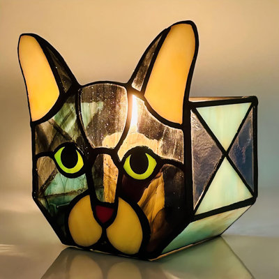 Colored Glass Cat Tea Lamp Candle Holder Glass