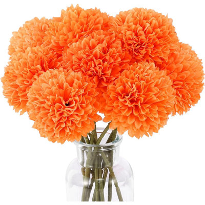 12 Pcs Artificial Chrysanthemums Fall Flowers Silk Orange Marigold Flowers Fake Mums Flowers For Wedding Autumn Day Of The Dead Home Decor (12, Orange)