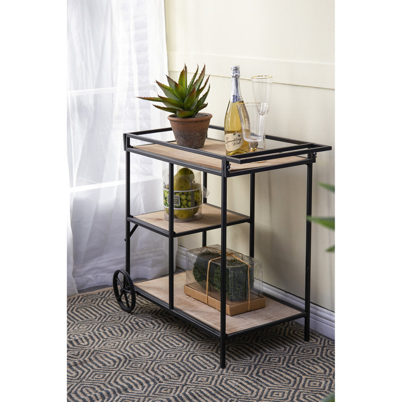 3 32.3X15.7X26.8" Bar Cart With Black Metal Base And Three Elegant Shelves Cart, Frame Appealing Storage Alternatives