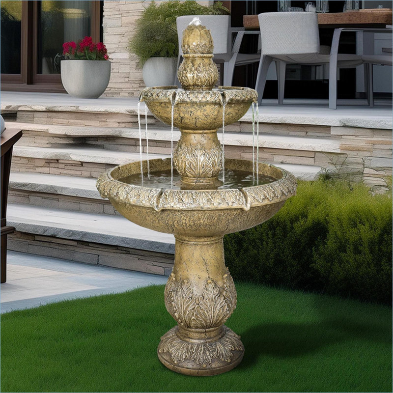 Fountains, 47.2" 2-Tier Freestanding Outdoor for Garden Patio Backyard Deck | Concrete / Cement | Waterfall; Tiered; Fountain