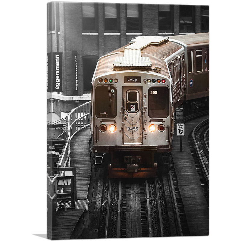 Chicago City Train Loop - reproduction de photo sur toile tendue, H 26 po x l 18 po x P 0,75 po