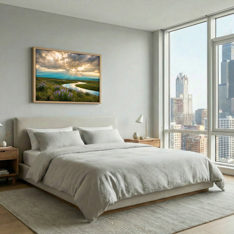 Ensemble de 1 tableau sur toile représentant un paysage de rivière, H 24 po x l 36 po, Naturel