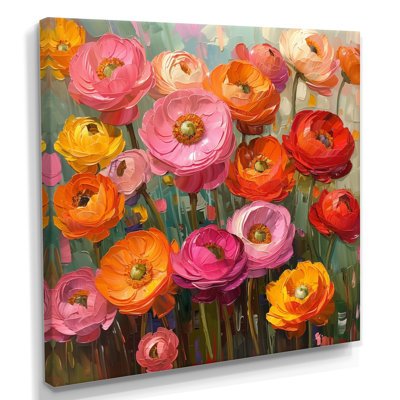 Rose, orange, renoncule, été, pré II - renoncule, art mural