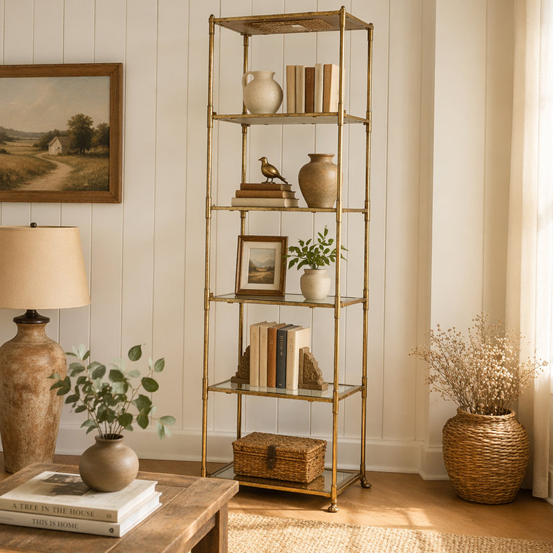Étagère à miroir à 6 niveaux en or antique 20 "x 14" x 70,5 "Perisa