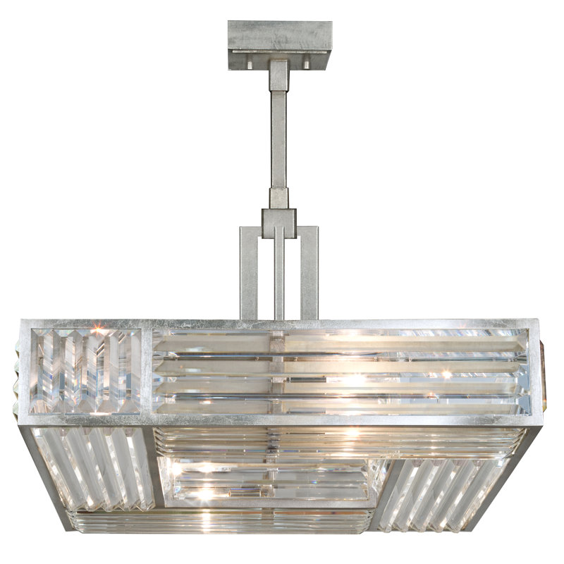 Lustre carré en cristal 25 po, Argent