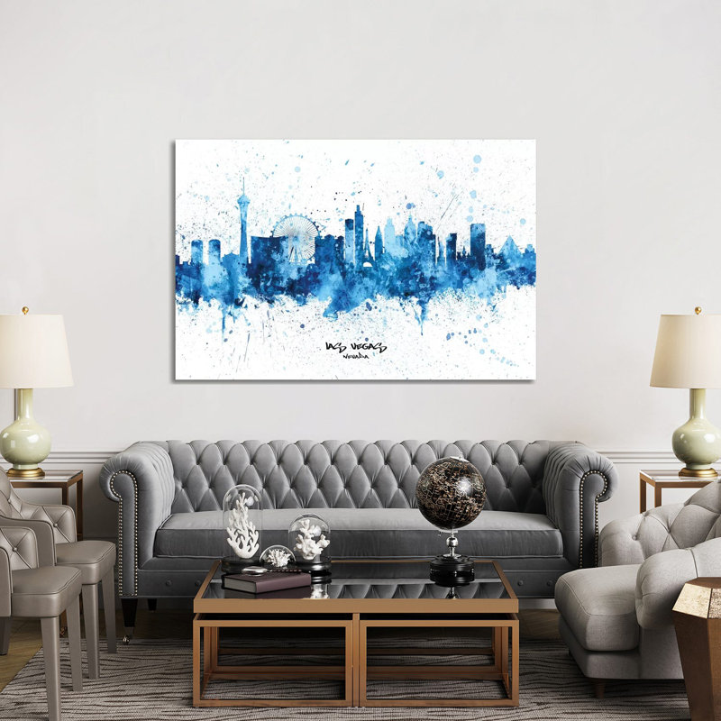 Las Vegas Nevada Skyline Splash Blue by Michael Tompsett - Wrapped Canvas Print, 152.5 cm H x 101.5 cm W